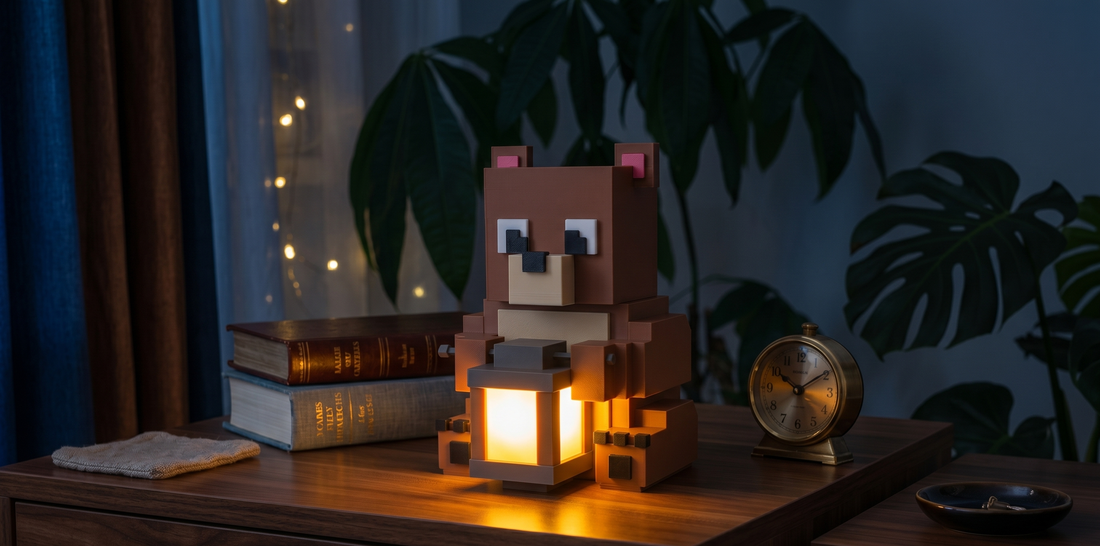 Lampă Minecraft Ursuleț � LED Ambient , Print 3D ,  Cadou gamer - casă & stil de viață - organizare & depozitare - organizator birou - Artynos.ro