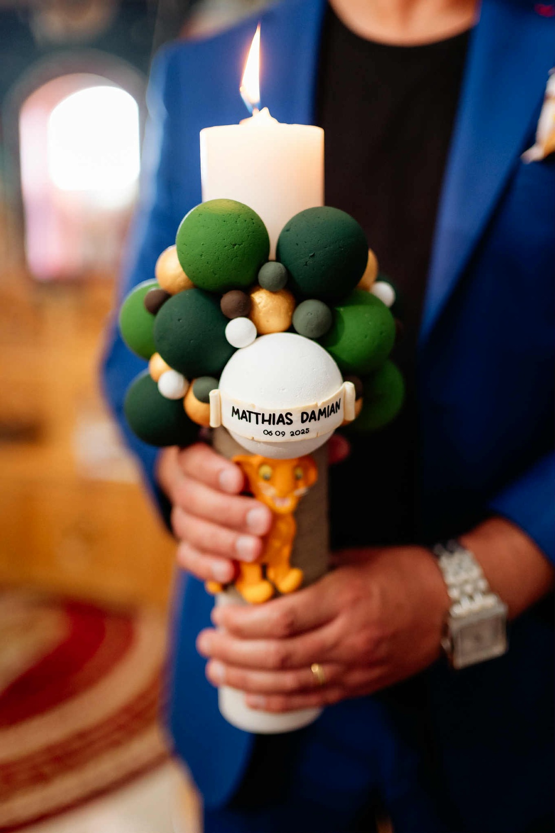 Lumânare botez cu figurina leu - jucării și echipamente pentru copii - daruri de botez - Artynos.ro