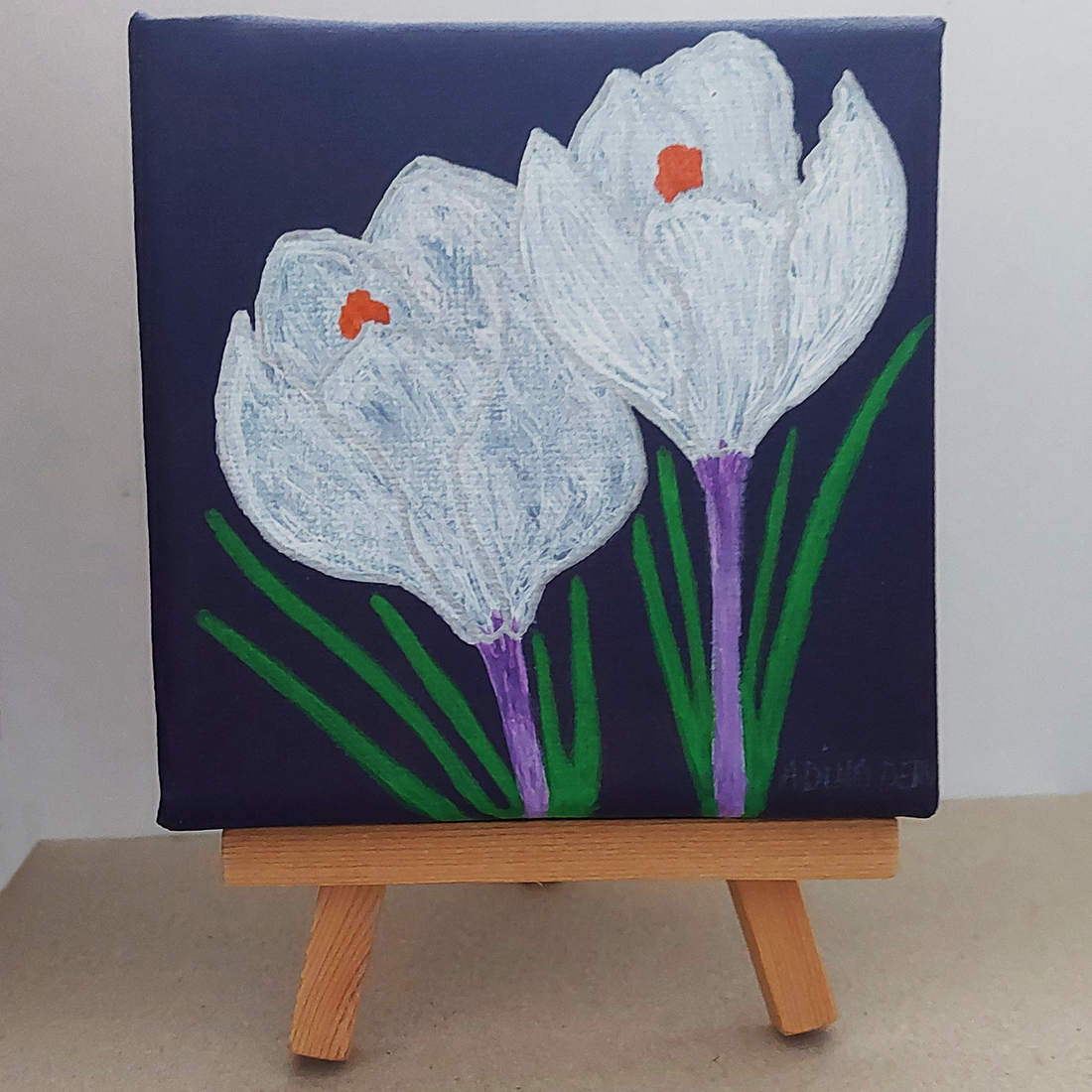 Mini Tablou pe Panza Flori Albe cu Mini Sevalet - casă & stil de viață - accesorii pentru decorat casa - picturi murale - tablouri/picturi pe pânză - Artynos.ro