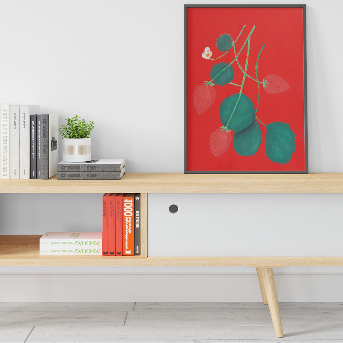 Ilustratie Tablou in Pastel Uleios Crenguta cu Capsuni pe Carton Colorat - arte vizuale și accesorii  - grafică, ilustrație - alte desene - Artynos.ro