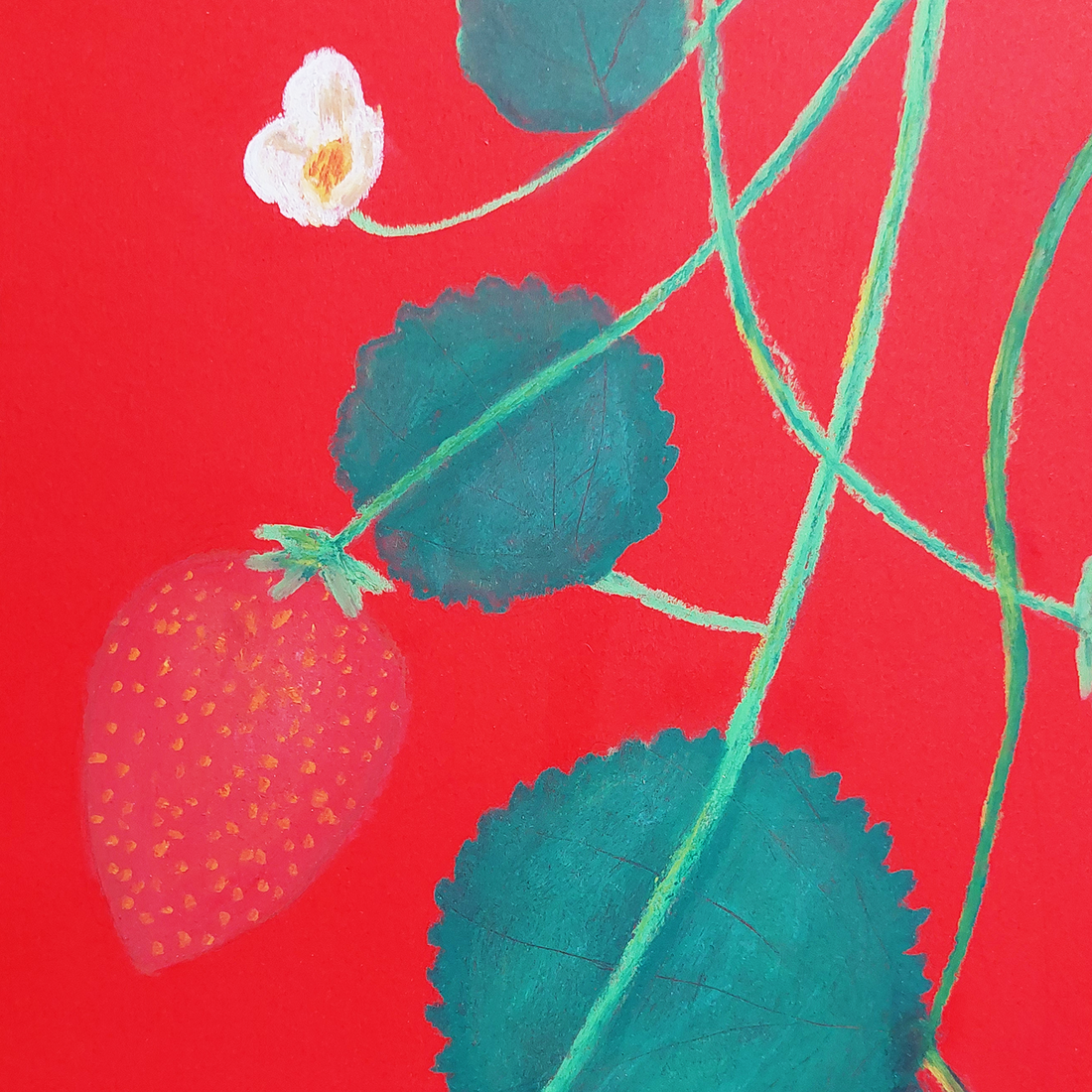 Ilustratie Tablou in Pastel Uleios Crenguta cu Capsuni pe Carton Colorat - arte vizuale și accesorii  - grafică, ilustrație - alte desene - Artynos.ro