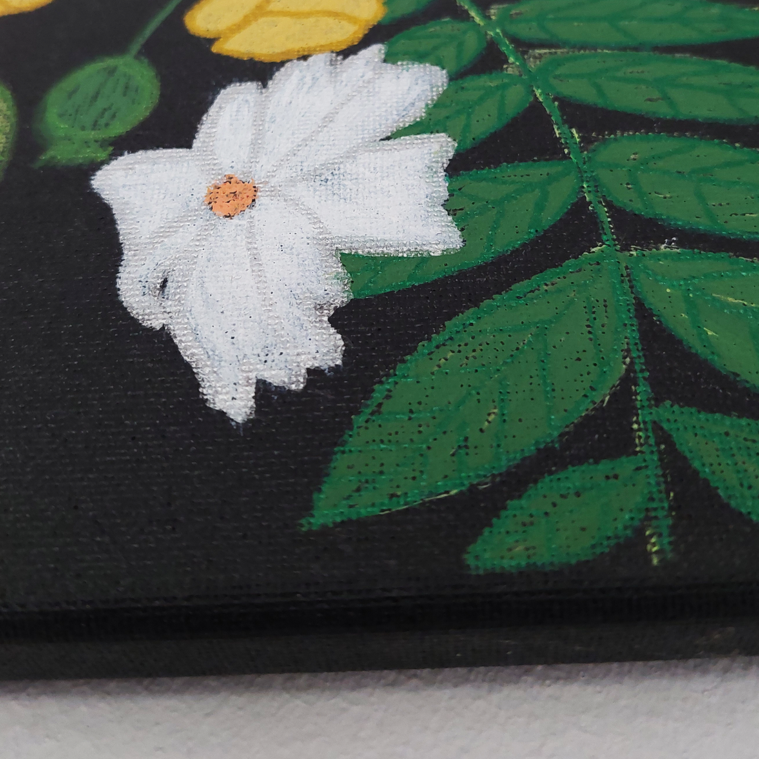 Tablou Pictat Acrilic pe Panza Flori Portocalii, Albe si Galbene - casă & stil de viață - accesorii pentru decorat casa - picturi murale - tablouri/picturi pe pânză - Artynos.ro