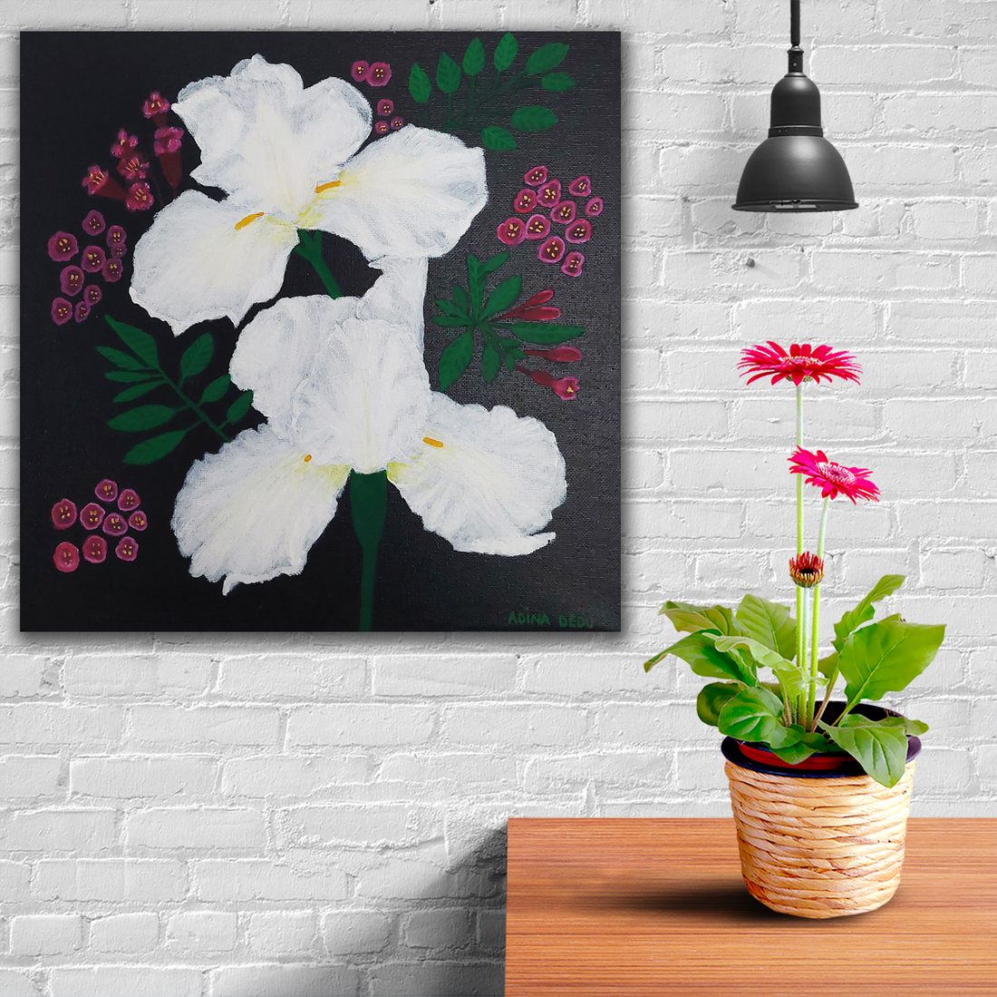 Tablou Pictat Acrilic pe Panza Flori Iris Albe - casă & stil de viață - accesorii pentru decorat casa - picturi murale - tablouri/picturi pe pânză - Artynos.ro