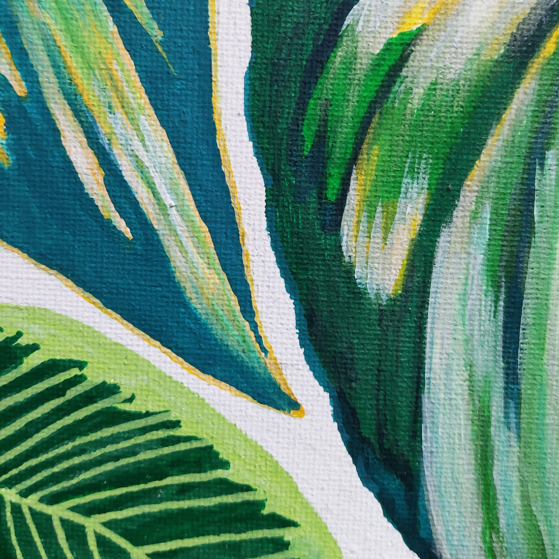 Tablou Pictat Acrilic pe Panza Frunze Tropicale - casă & stil de viață - accesorii pentru decorat casa - picturi murale - tablouri/picturi pe pânză - Artynos.ro