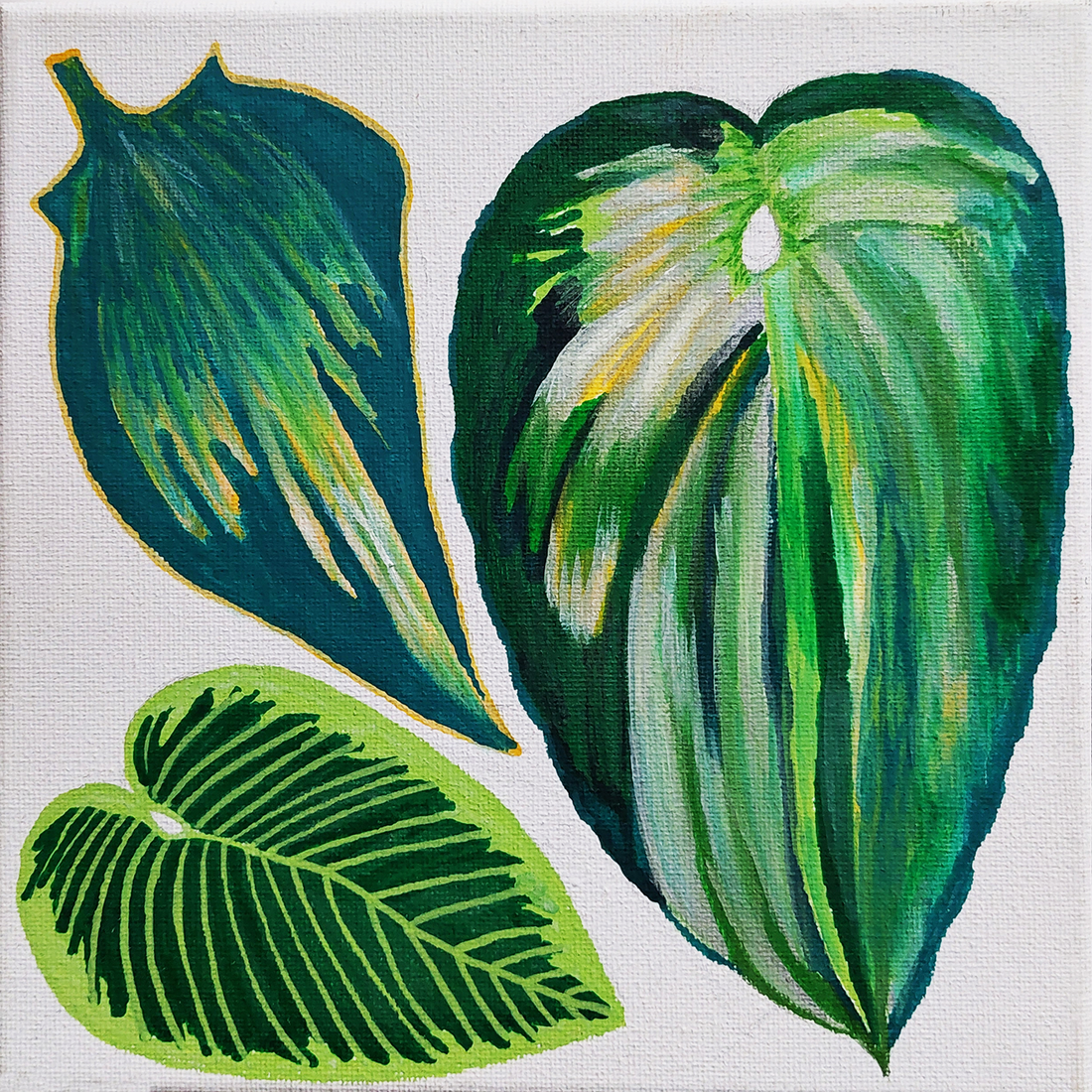 Tablou Pictat Acrilic pe Panza Frunze Tropicale - casă & stil de viață - accesorii pentru decorat casa - picturi murale - tablouri/picturi pe pânză - Artynos.ro