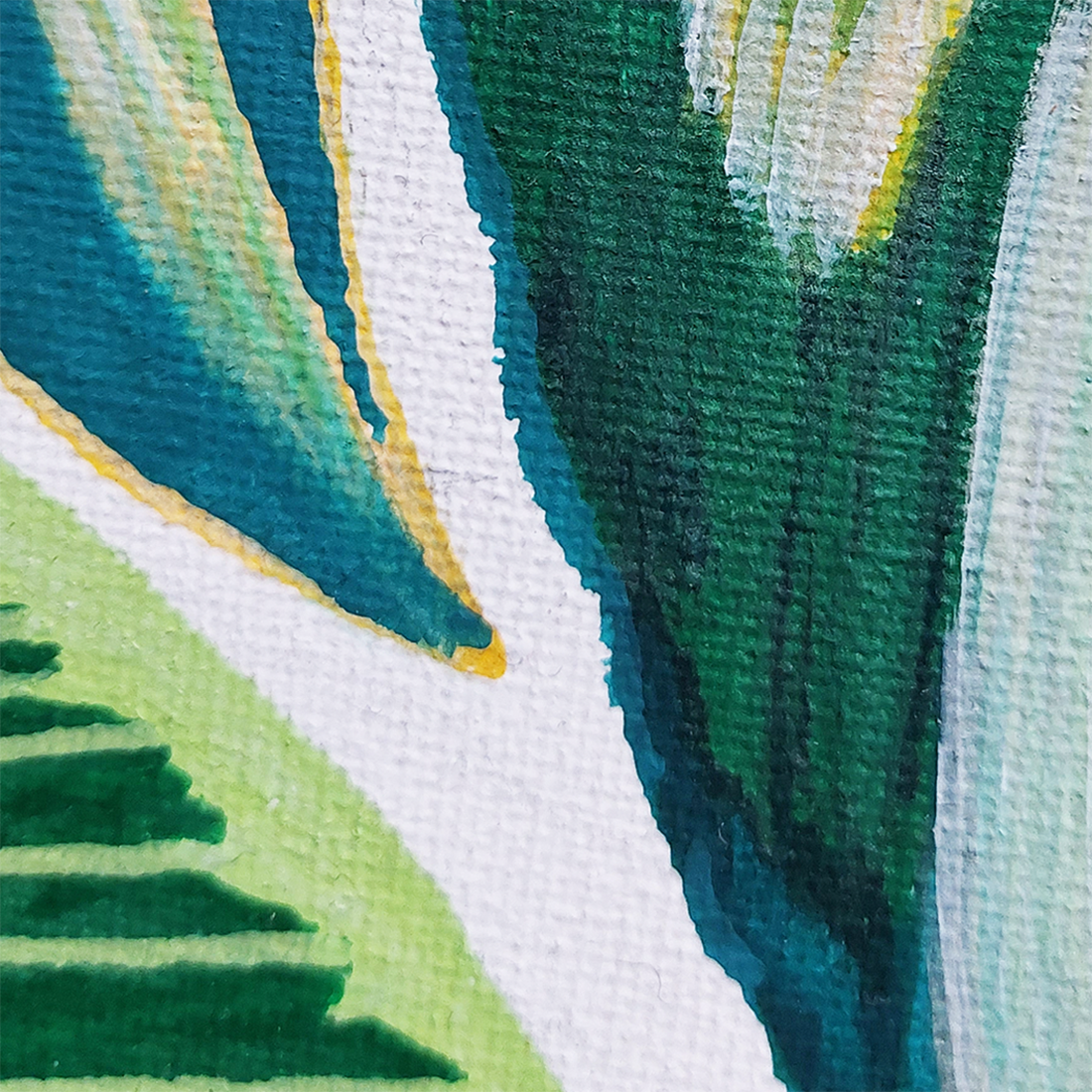 Tablou Pictat Acrilic pe Panza Frunze Tropicale - casă & stil de viață - accesorii pentru decorat casa - picturi murale - tablouri/picturi pe pânză - Artynos.ro