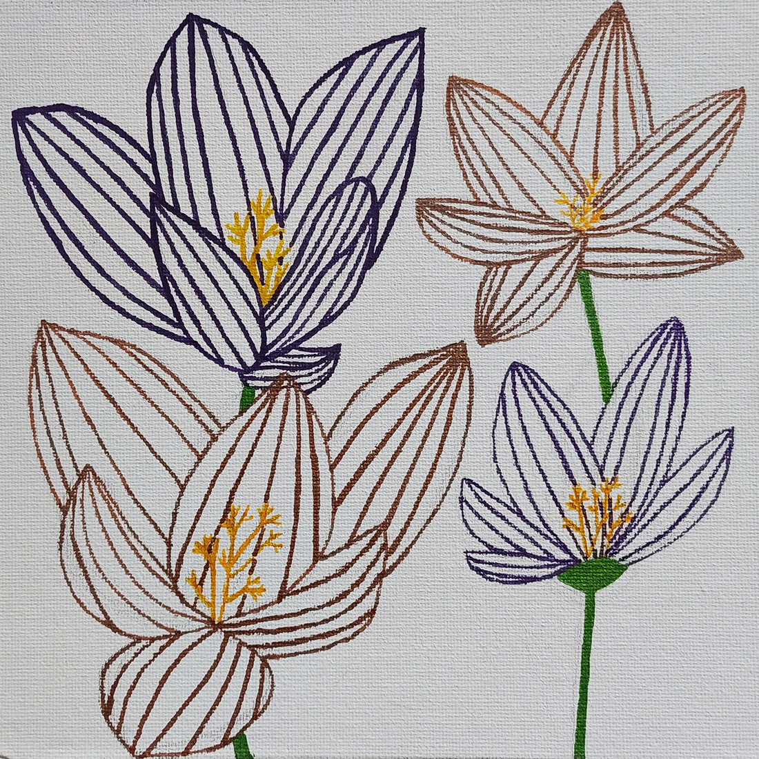 Tablou Pictat Acrilic pe Carton Panzat Flori Violet si Cupru - casă & stil de viață - decorațiuni de casă - picturi murale - tablouri/picturi pe pânză - Artynos.ro