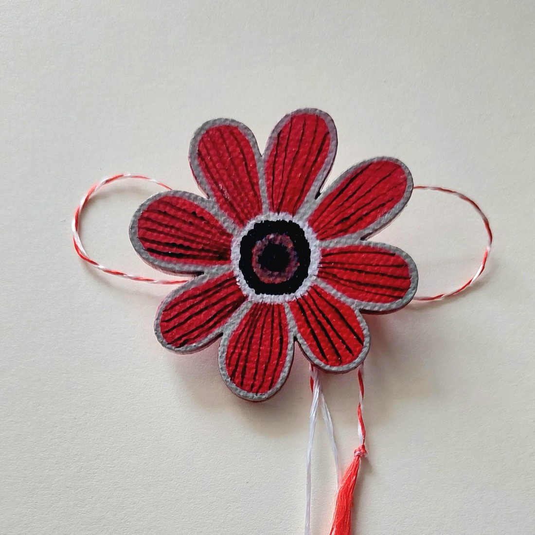 Mărțișor Handmade Broșă Anemonă Roșie Pictată cu Acrilice pe Lemn - bijuterii - mărțișor - Artynos.ro