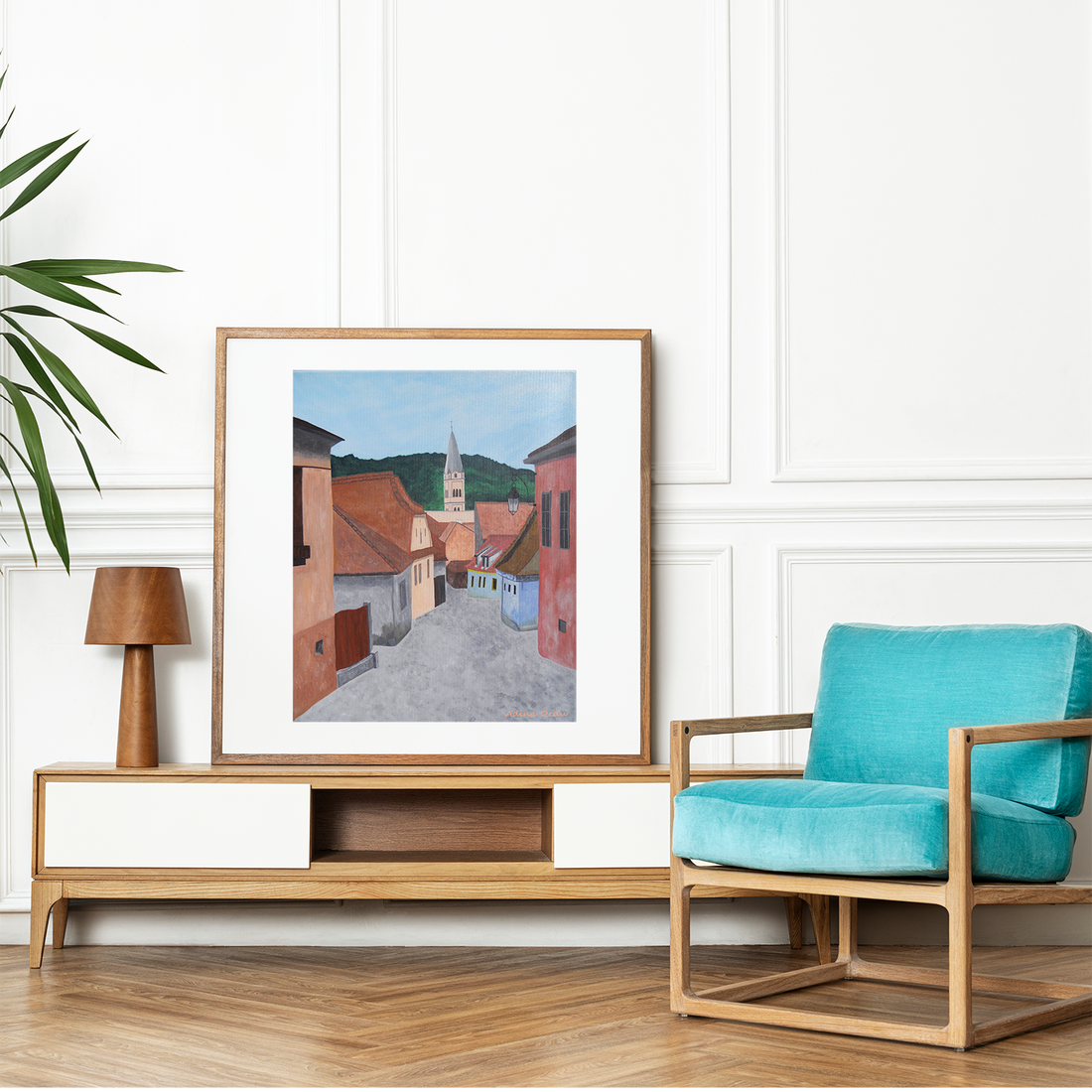 Tablou Pictat Acrilic pe Panza Peisaj Sighisoara - casă & stil de viață - decorațiuni de casă - picturi murale - tablouri/picturi pe pânză - Artynos.ro