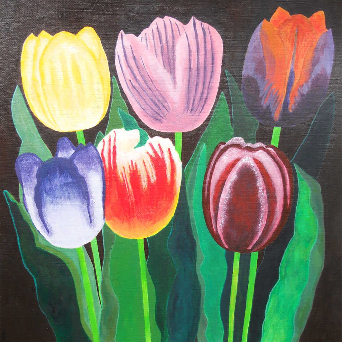 Tablou Pictat Acrilic pe Hartie Panza Flori Buchet de Lalele - casă & stil de viață - decorațiuni de casă - picturi murale - tablouri/picturi pe pânză - Artynos.ro