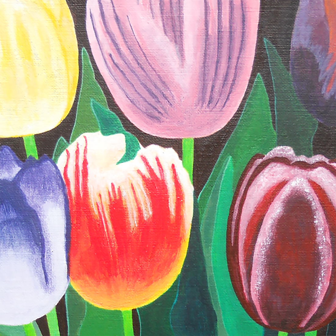 Tablou Pictat Acrilic pe Hartie Panza Flori Buchet de Lalele - casă & stil de viață - decorațiuni de casă - picturi murale - tablouri/picturi pe pânză - Artynos.ro