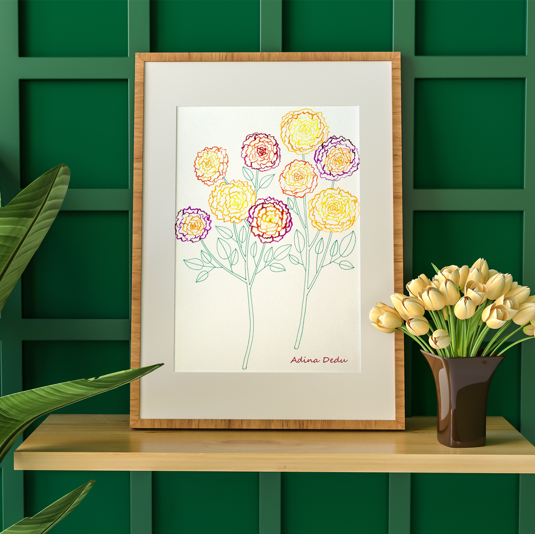 Ilustratie Pictura Tablou Acuarele Trandafiri Galbeni, Portocalii  si Violet - arte vizuale și accesorii  - picturi - acuarele picturi - Artynos.ro