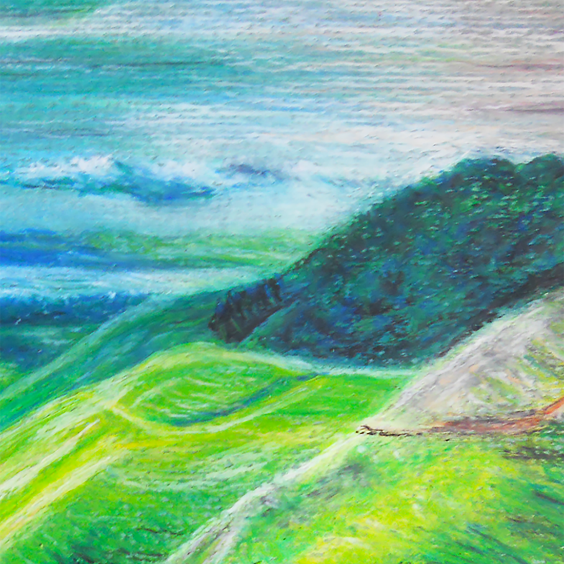 Tablou Pictat Pastel Uleios Peisaj de Munte - arte vizuale și accesorii  - grafică, ilustrație - alte desene - Artynos.ro