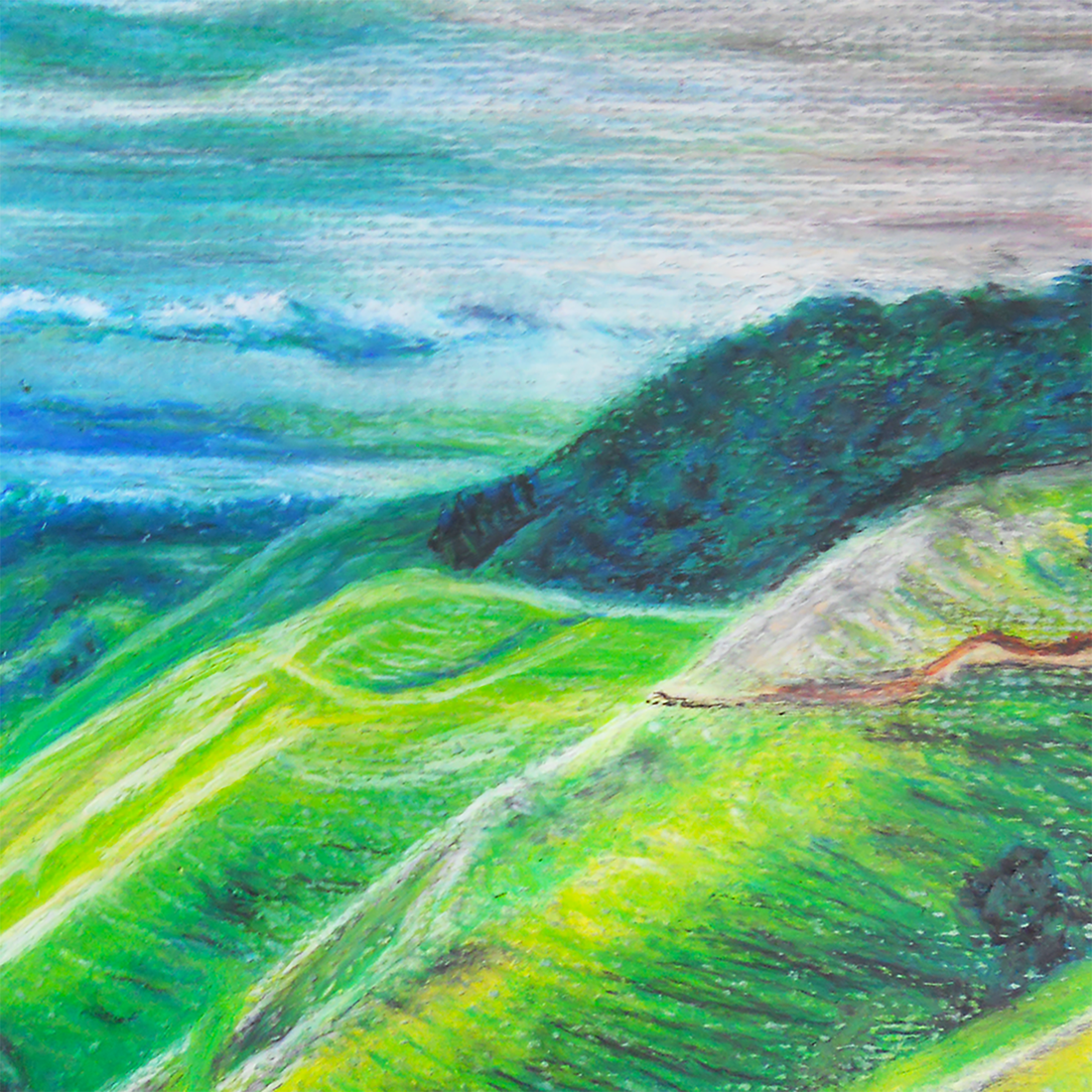 Tablou Pictat Pastel Uleios Peisaj de Munte - arte vizuale și accesorii  - grafică, ilustrație - alte desene - Artynos.ro