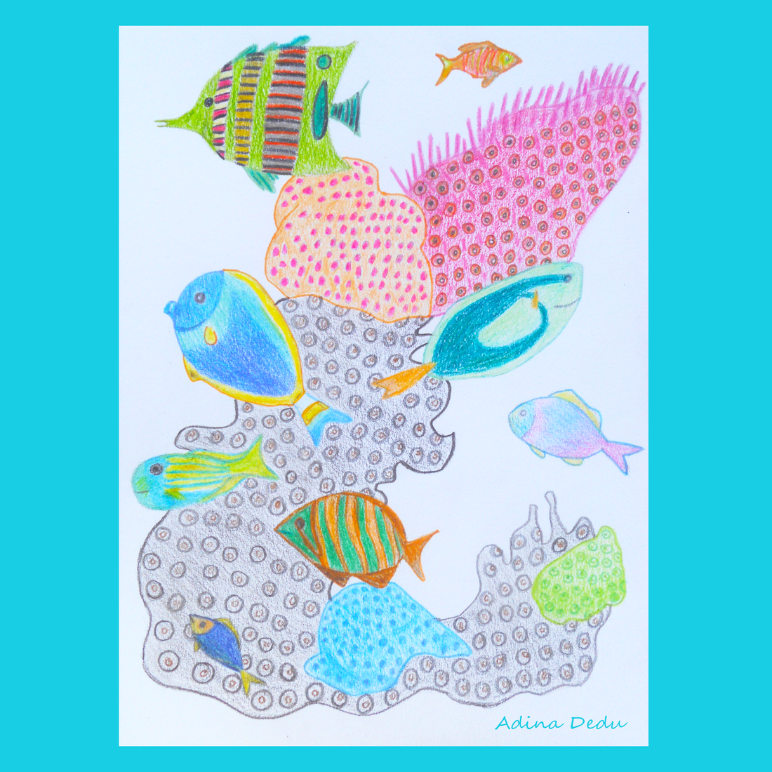 Tablou Ilustratie Creioane Colorate Pesti si Corali - arte vizuale și accesorii  - grafică, ilustrație - alte desene - Artynos.ro