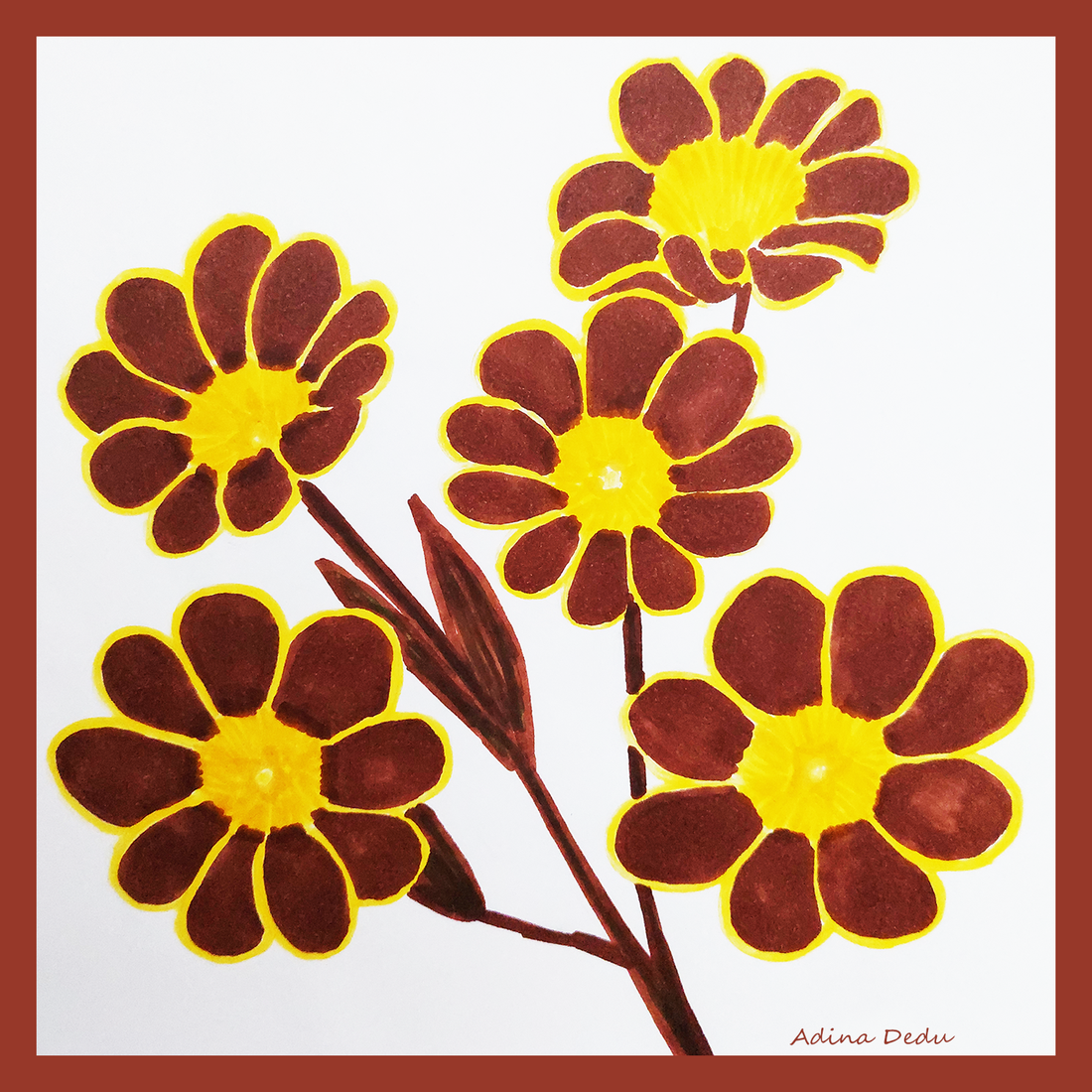 Ilustratie Desen Tablou Markere Flori Primula Maro si Galben - arte vizuale și accesorii  - grafică, ilustrație - alte desene - Artynos.ro