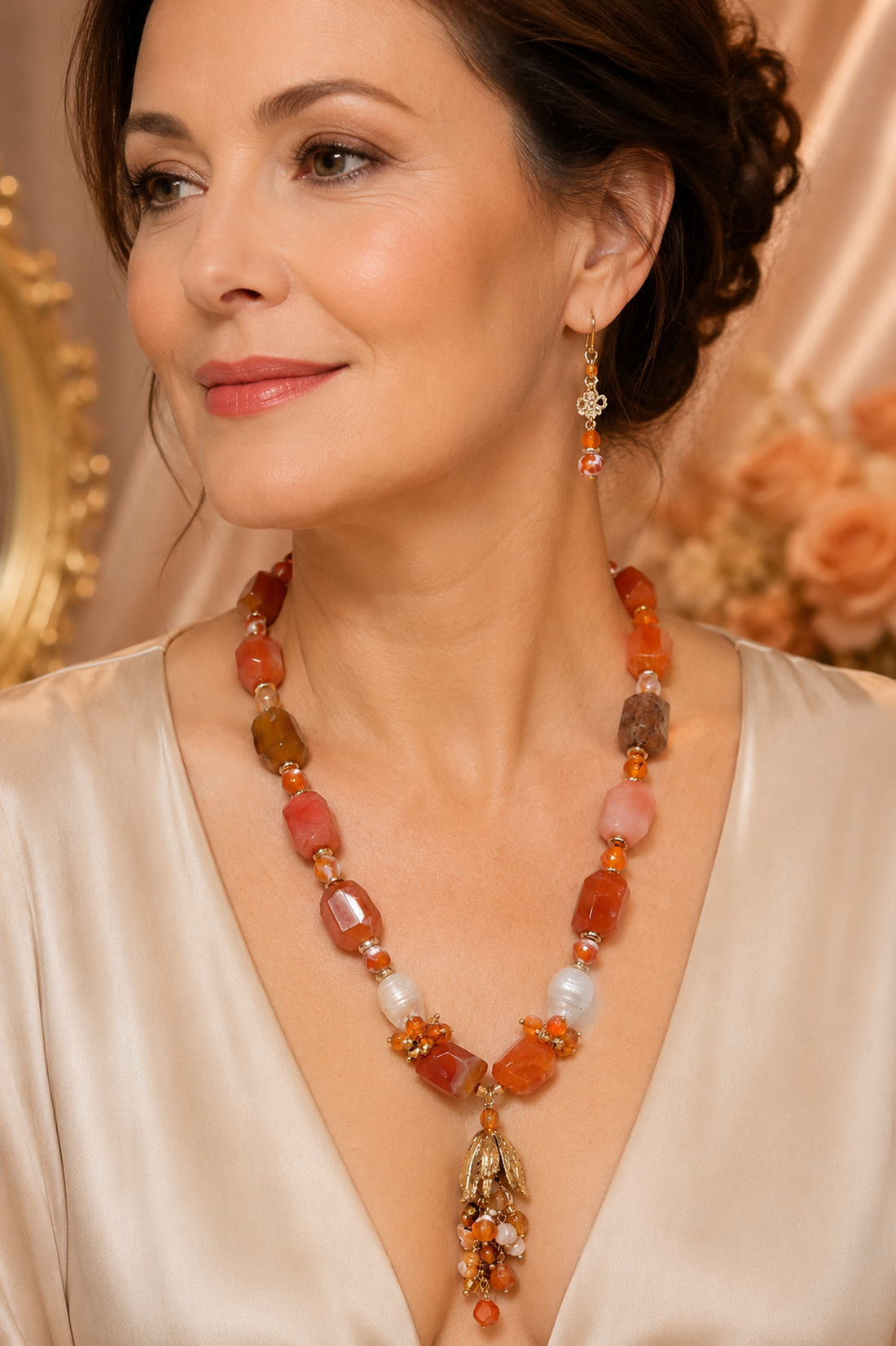 Colier și cercei din agate mari,perle baroc,hematit perle de cultura și accesorii placate cu aurLAST LIGHT OF AUGUST - bijuterii - seturi de bijuterii - Artynos.ro