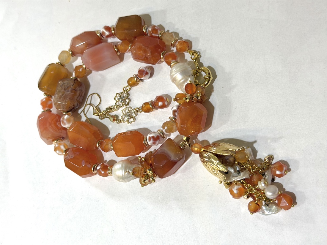 Colier și cercei din agate mari,perle baroc,hematit perle de cultura și accesorii placate cu aurLAST LIGHT OF AUGUST - bijuterii - seturi de bijuterii - Artynos.ro