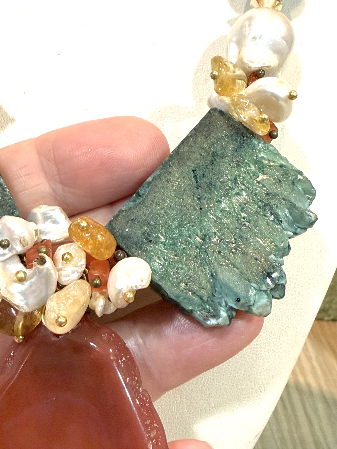 SETEMERALD FORESTjad,perle baroc,quartz electroplacat,hematit,citrin ,inox - bijuterii - seturi de bijuterii - Artynos.ro