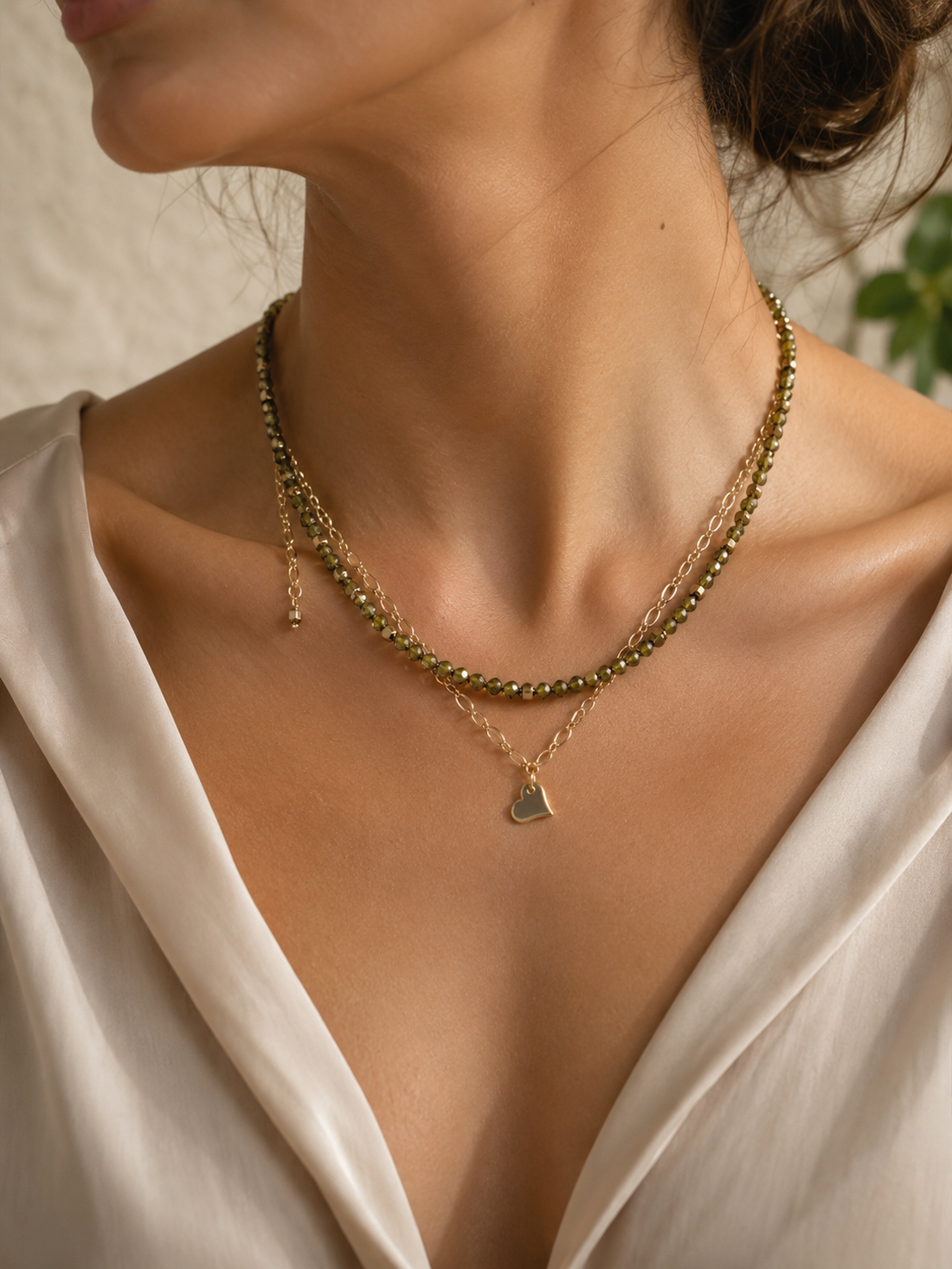 COLIERMORNING DEWcubic zirconia olive,hematit auriu,inox - bijuterii - seturi de bijuterii - Artynos.ro