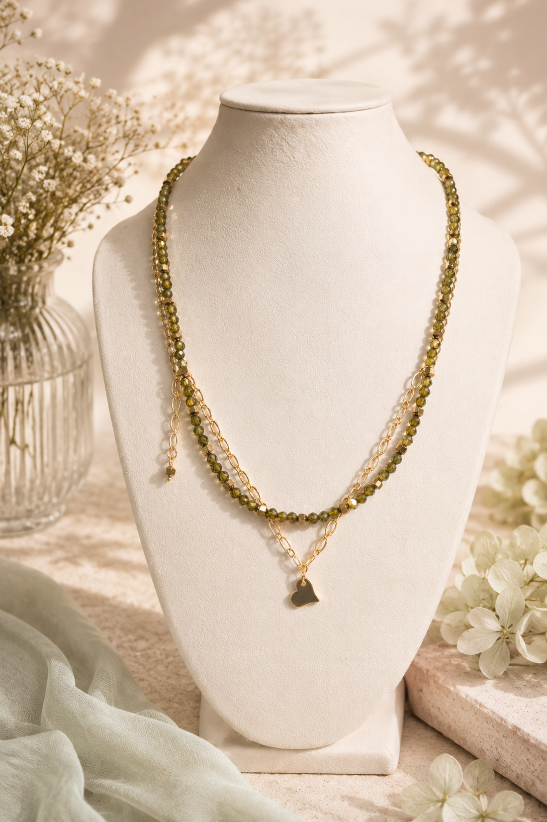 COLIERMORNING DEWcubic zirconia olive,hematit auriu,inox - bijuterii - seturi de bijuterii - Artynos.ro