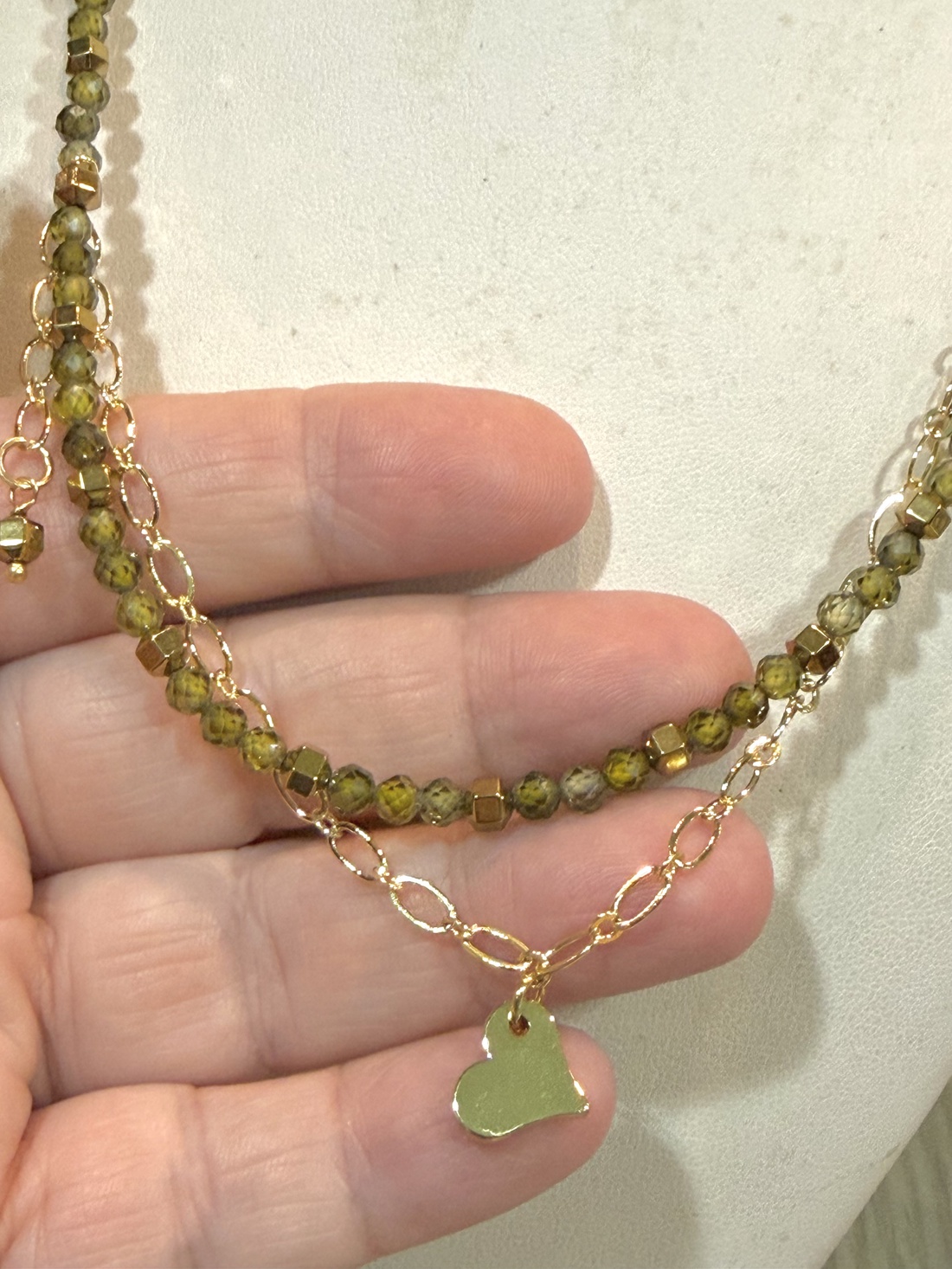COLIERMORNING DEWcubic zirconia olive,hematit auriu,inox - bijuterii - seturi de bijuterii - Artynos.ro