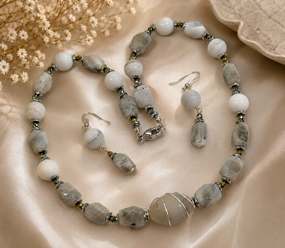 SETFROZEN AURAlabradorit,agate,hematit electroplacat,inox - bijuterii - seturi de bijuterii - Artynos.ro