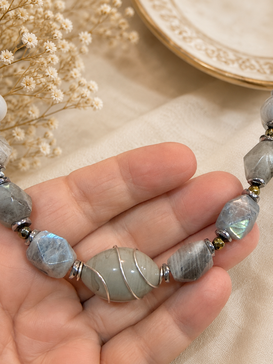 SETFROZEN AURAlabradorit,agate,hematit electroplacat,inox - bijuterii - seturi de bijuterii - Artynos.ro