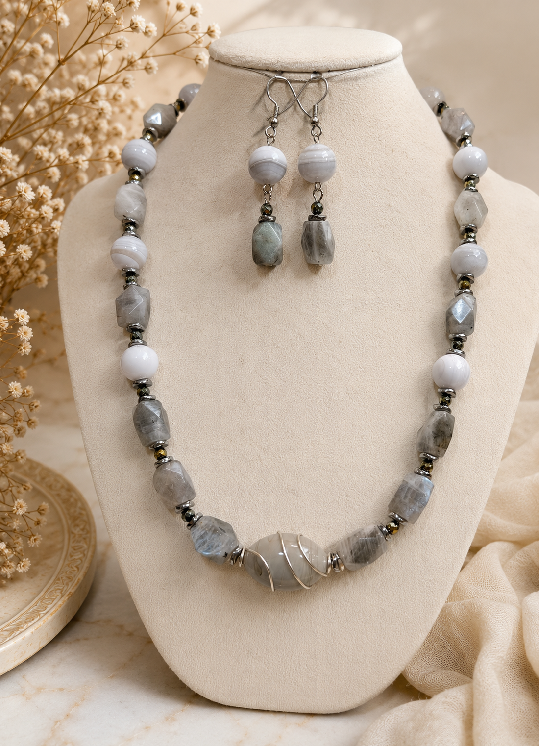 SETFROZEN AURAlabradorit,agate,hematit electroplacat,inox - bijuterii - seturi de bijuterii - Artynos.ro