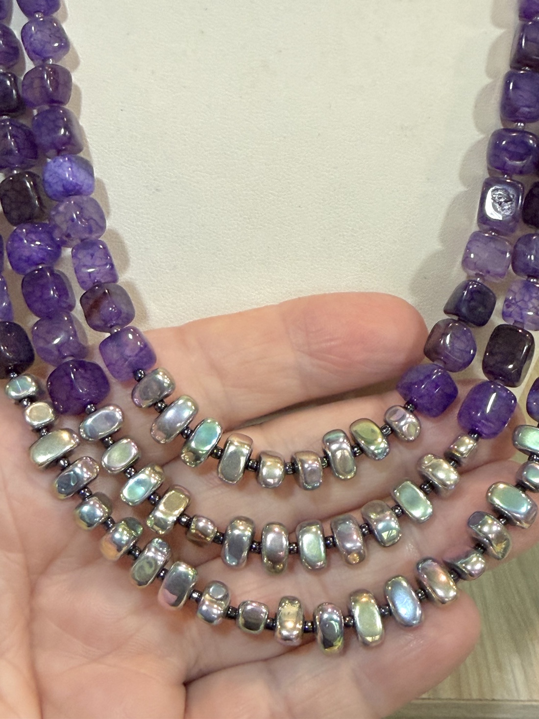 Set colier și cercei agate crackle,hematit,toho,inoxPURPLE STORY - bijuterii - seturi de bijuterii - Artynos.ro