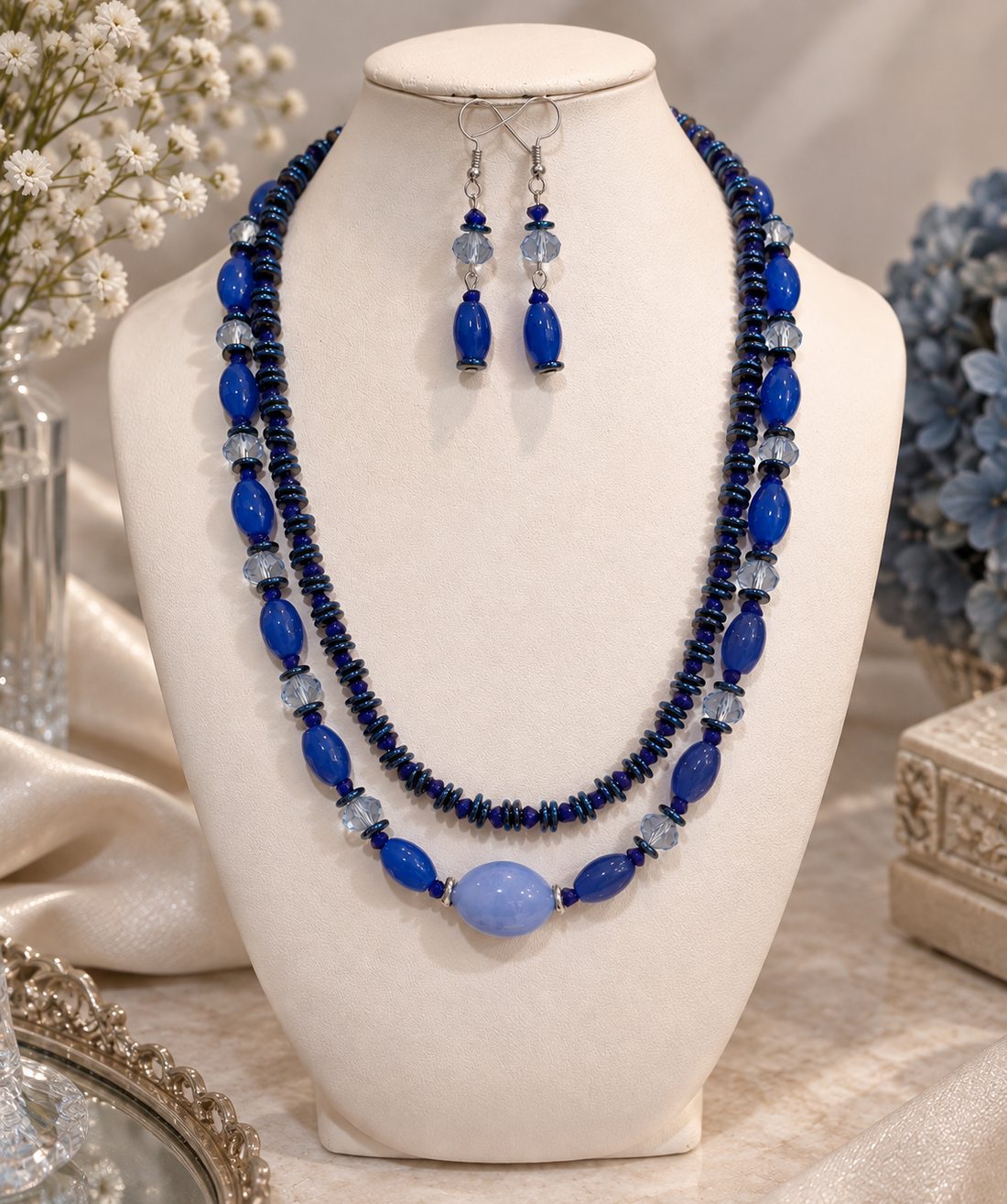 Set colier și cercei din agate fațetate,hematit electroplacat,cristale sticla și inoxBLUE OBSESSION - bijuterii - suporturi și cutii de bijuterii - cutii de bijuterii - Artynos.ro