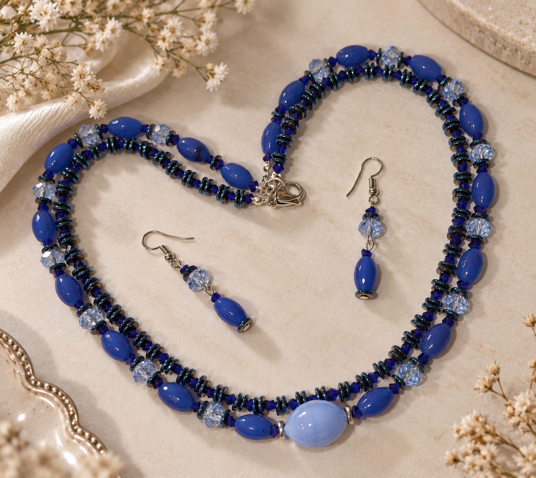 Set colier și cercei din agate fațetate,hematit electroplacat,cristale sticla și inoxBLUE OBSESSION - bijuterii - suporturi și cutii de bijuterii - cutii de bijuterii - Artynos.ro