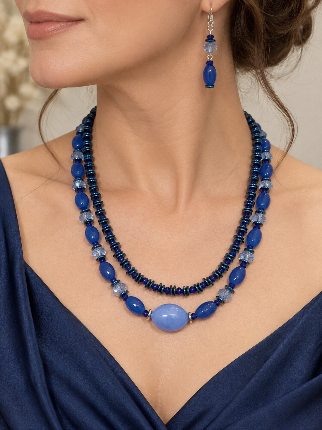 Set colier și cercei din agate fațetate,hematit electroplacat,cristale sticla și inoxBLUE OBSESSION - bijuterii - suporturi și cutii de bijuterii - cutii de bijuterii - Artynos.ro