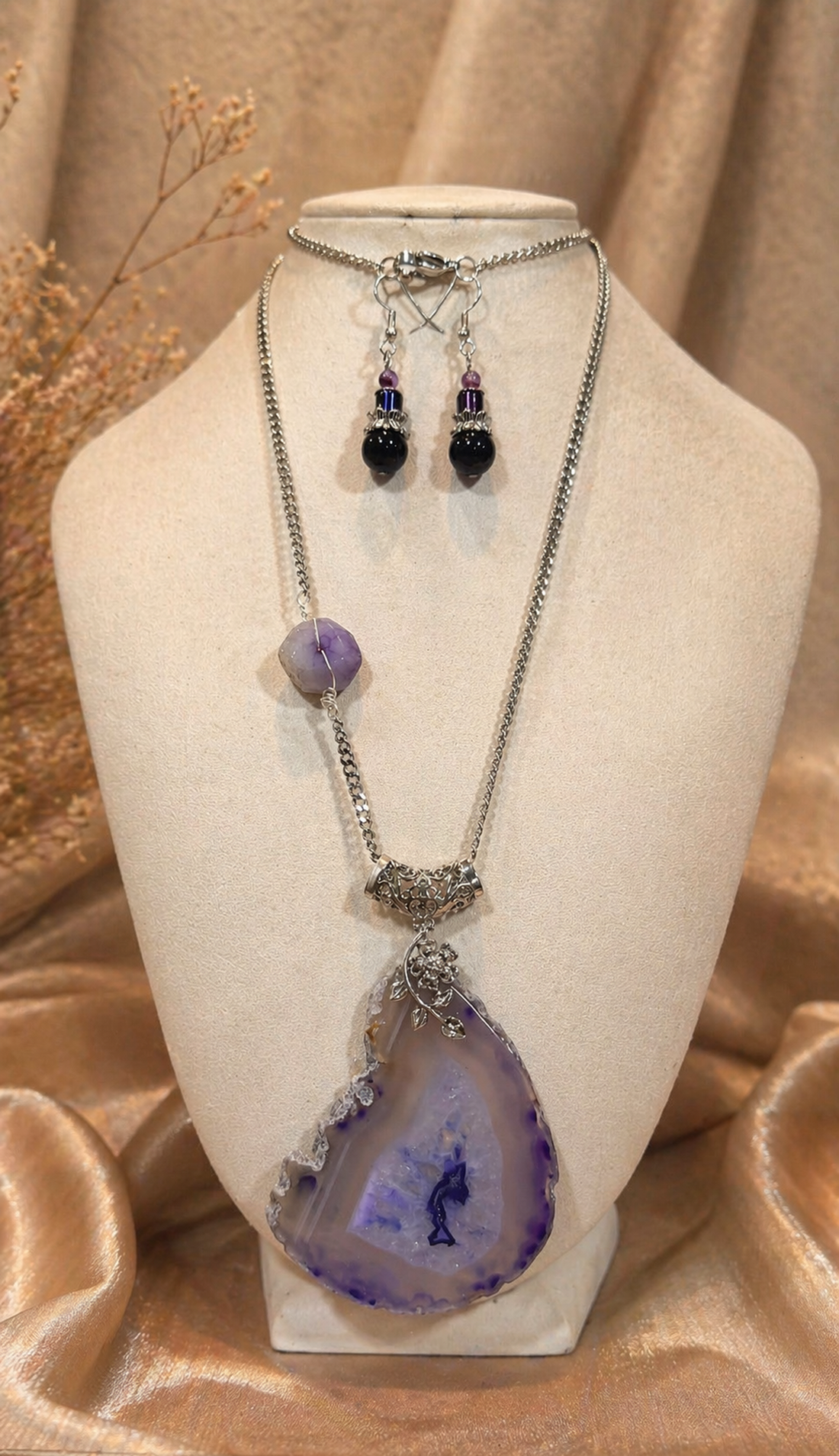 SET LAVENDER ELEMENT agate,ametist,hematit,inox - bijuterii - seturi de bijuterii - Artynos.ro