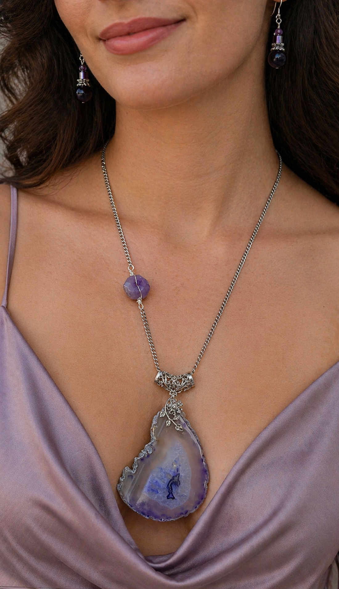SET LAVENDER ELEMENT agate,ametist,hematit,inox - bijuterii - seturi de bijuterii - Artynos.ro