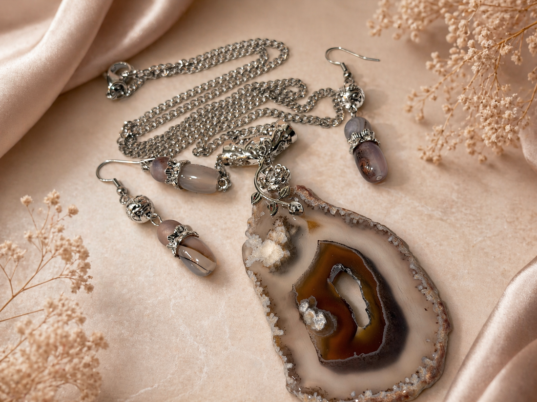 SETGREY ELEMENT agate,inox - bijuterii - seturi de bijuterii - Artynos.ro