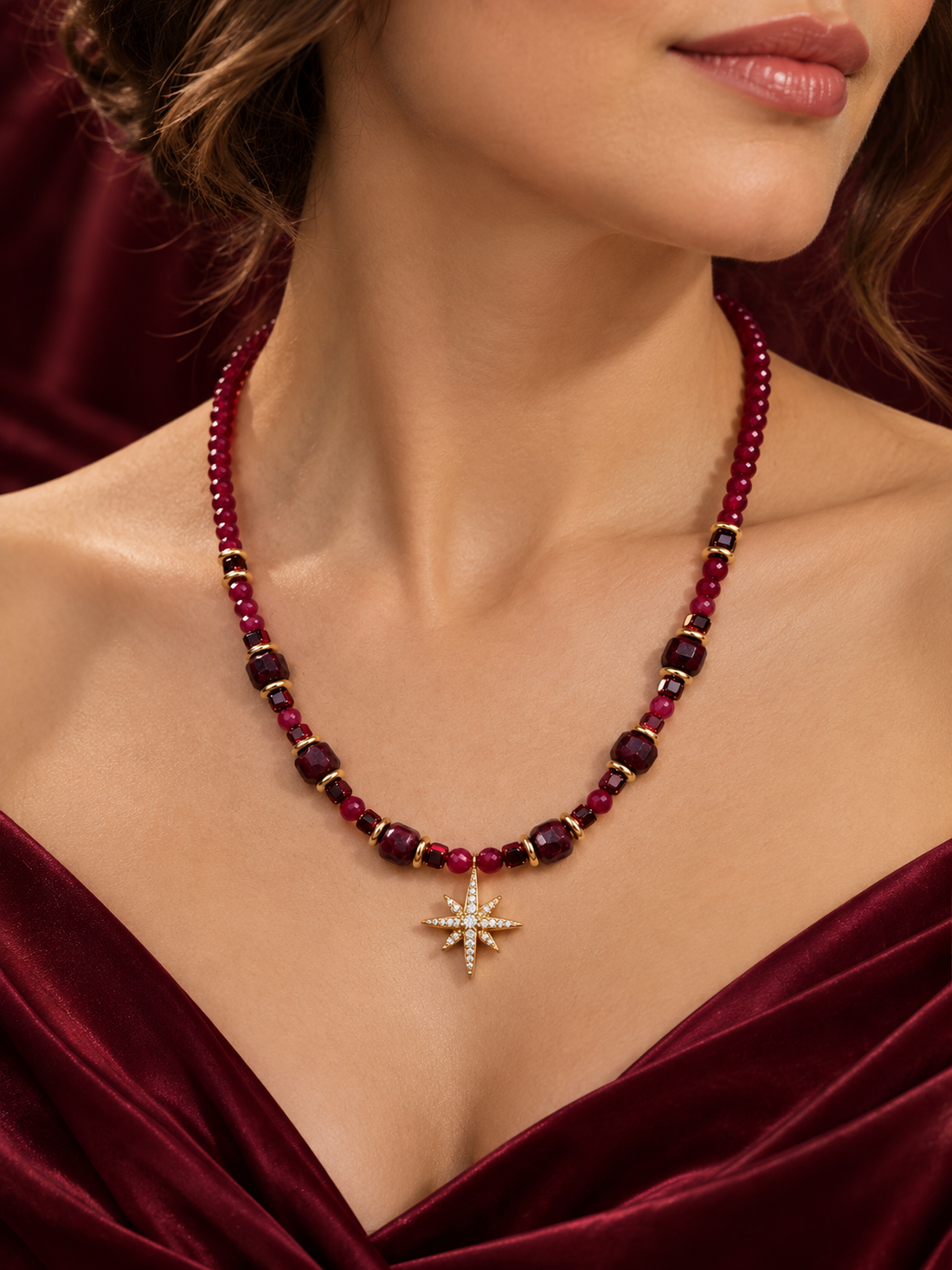 Colier finuț din agate fațetate,jad cuburi,hematit electroplacat,inoxRUBY SPELL - bijuterii - coliere - coliere din mărgele - Artynos.ro