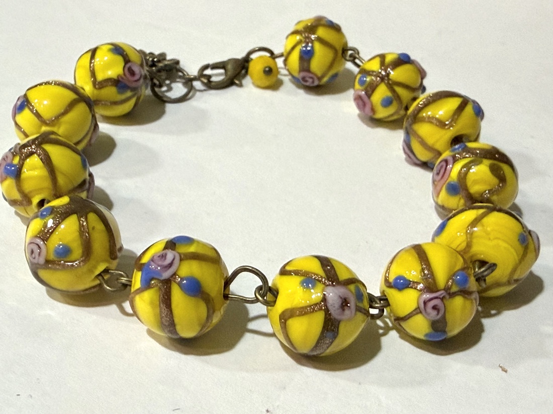 BRĂȚARĂ TONIC YELLOW-lampwork,bronz - bijuterii - brățări - brățări din mărgele - Artynos.ro
