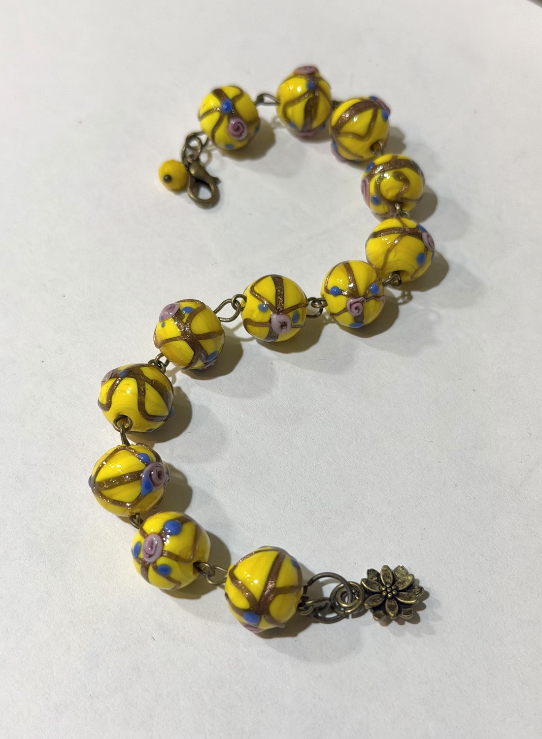 BRĂȚARĂ TONIC YELLOW-lampwork,bronz - bijuterii - brățări - brățări din mărgele - Artynos.ro