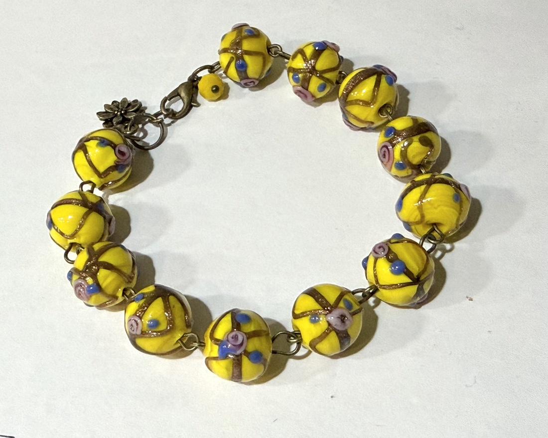 BRĂȚARĂ TONIC YELLOW-lampwork,bronz - bijuterii - brățări - brățări din mărgele - Artynos.ro