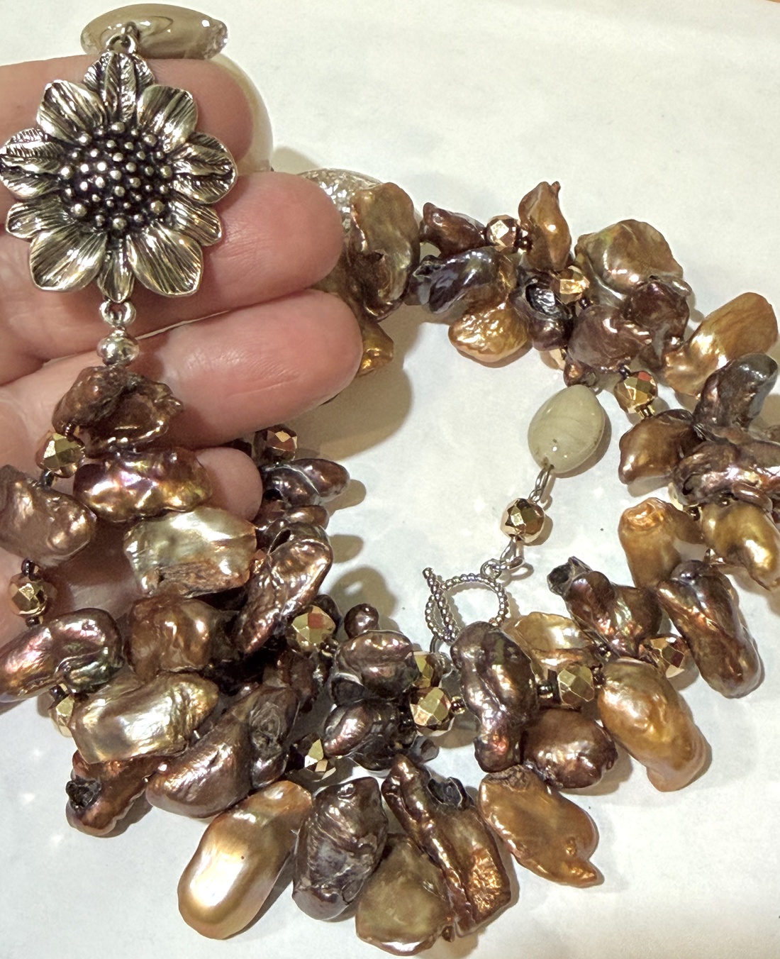 Colier perle naturale,hematit,inox-Accesorii argintate, Hematit, Inox, Perle neregulate mari, TohTaupe Praline- - bijuterii - seturi de bijuterii - Artynos.ro