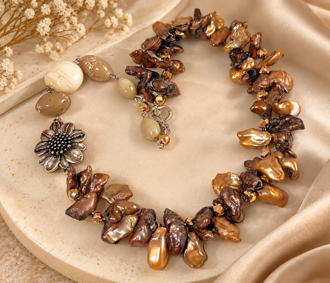 Colier perle naturale,hematit,inox-Accesorii argintate, Hematit, Inox, Perle neregulate mari, TohTaupe Praline- - bijuterii - seturi de bijuterii - Artynos.ro