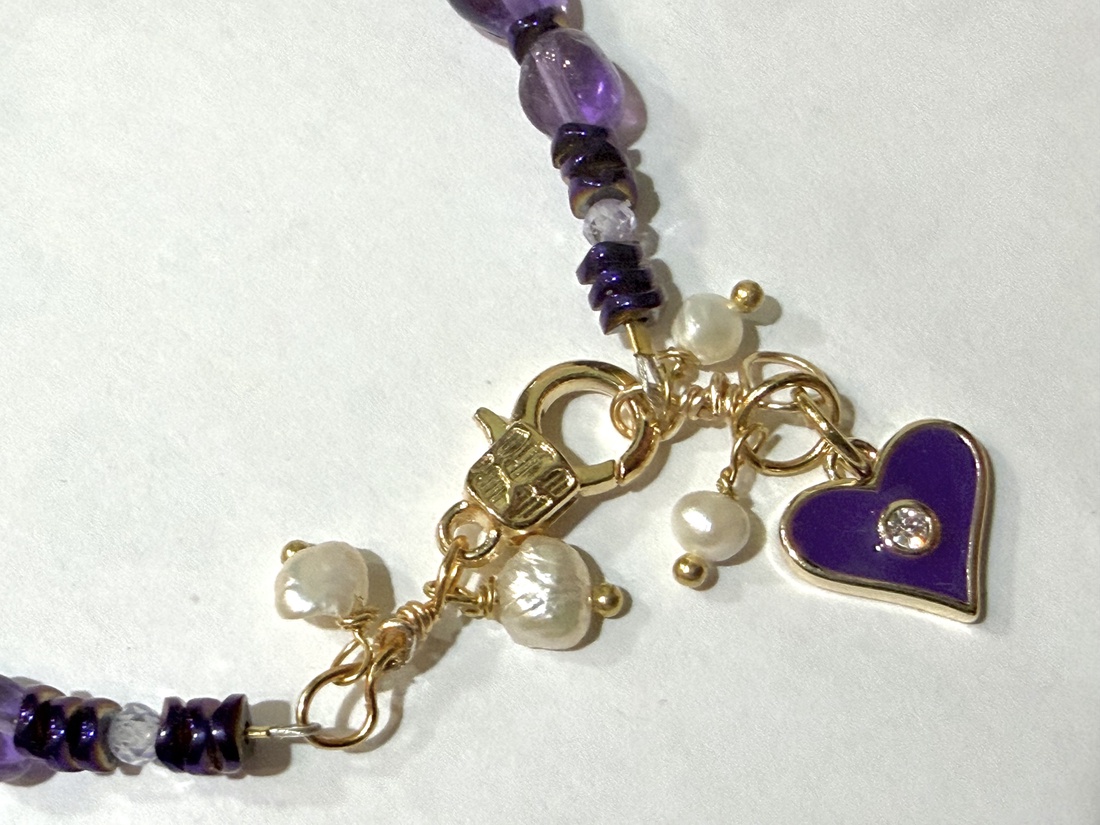 BRĂȚARĂ AMETHYST MOSS  ametist,hematit electroplacat,perle cultură,agata druzy,inox auriu - bijuterii - brățări - brățări din pietre semiprețioase - Artynos.ro