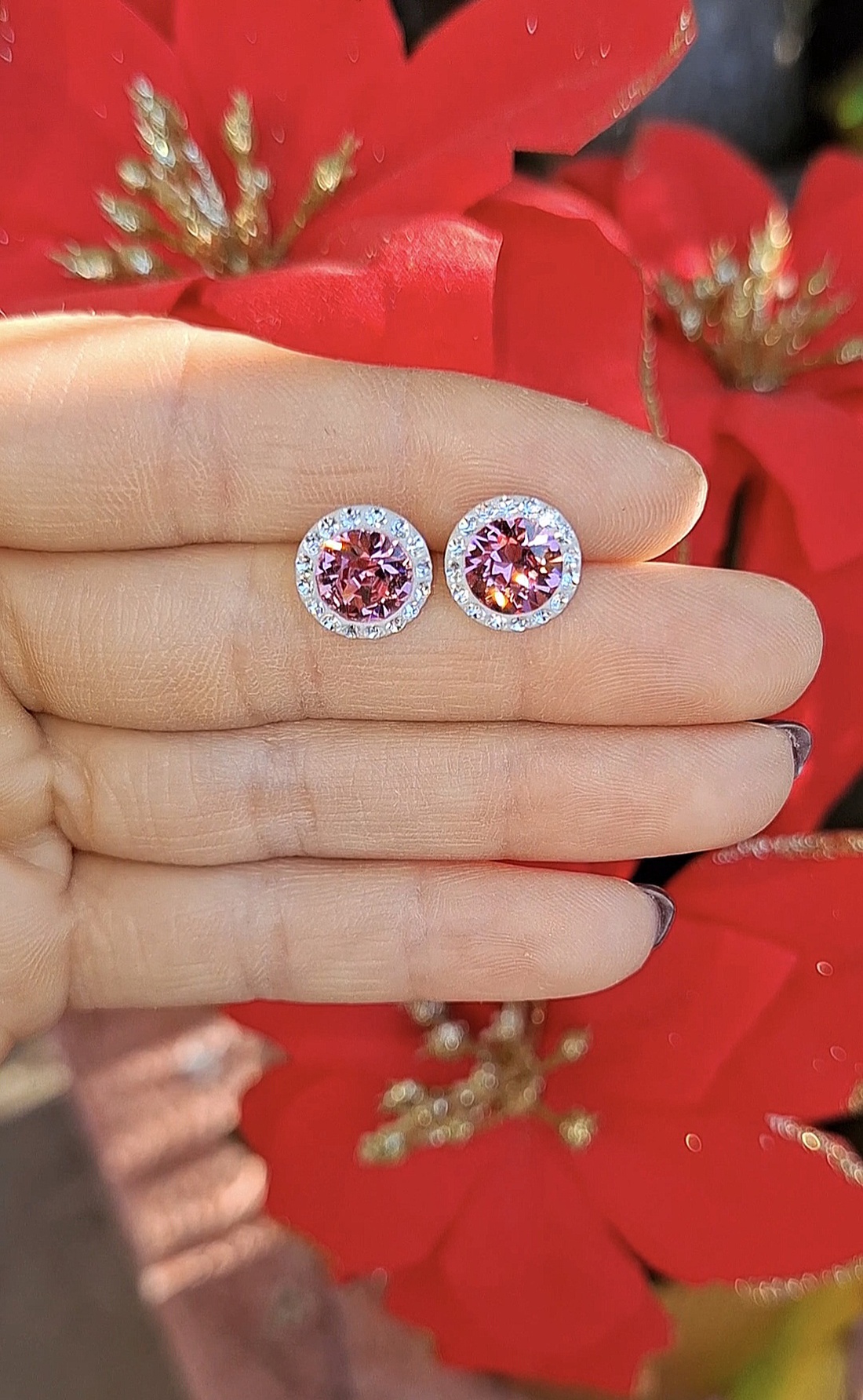 Cercei din argint cu cristale rose - bijuterii - cercei - cercei din argint - Artynos.ro