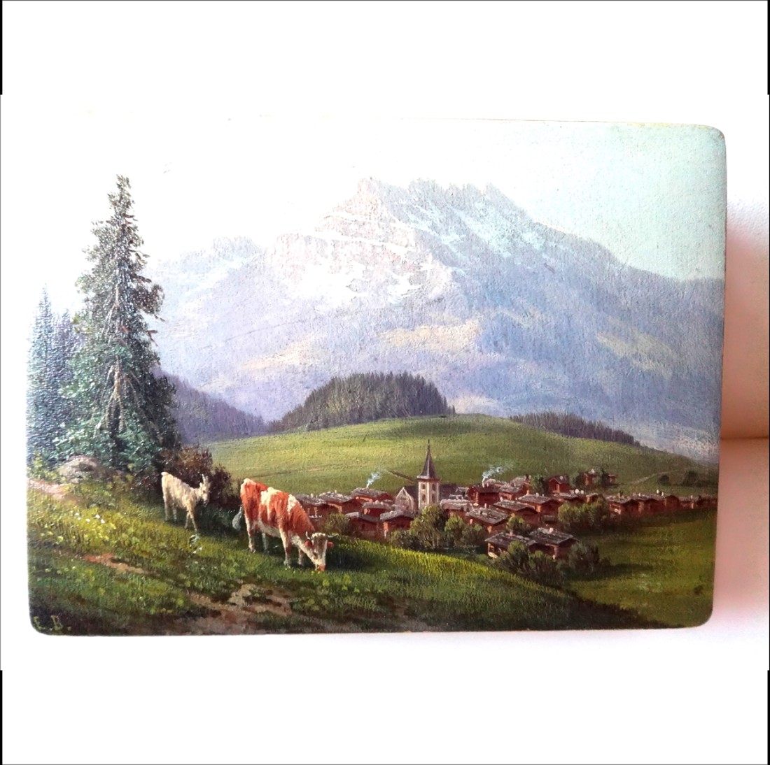 Cutie mică din lemn pictată cu un peisaj frumos - bijuterii - suporturi și cutii de bijuterii - cutii de bijuterii - Artynos.ro