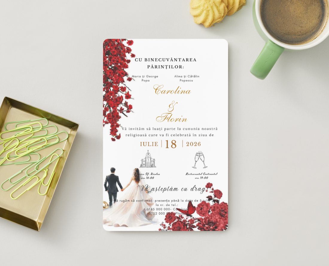 Invitație nuntă  - accesorii nuntă - invitații și felicitări de nuntă - carduri de așezare nuntă  - Artynos.ro