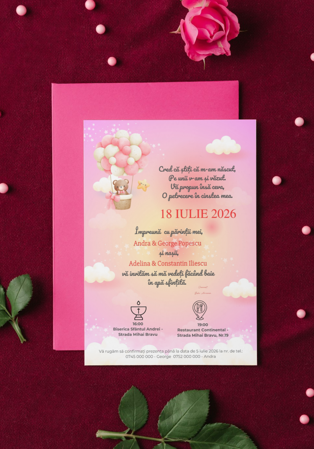 Invitație botez - jucării și echipamente pentru copii - daruri de botez - Artynos.ro