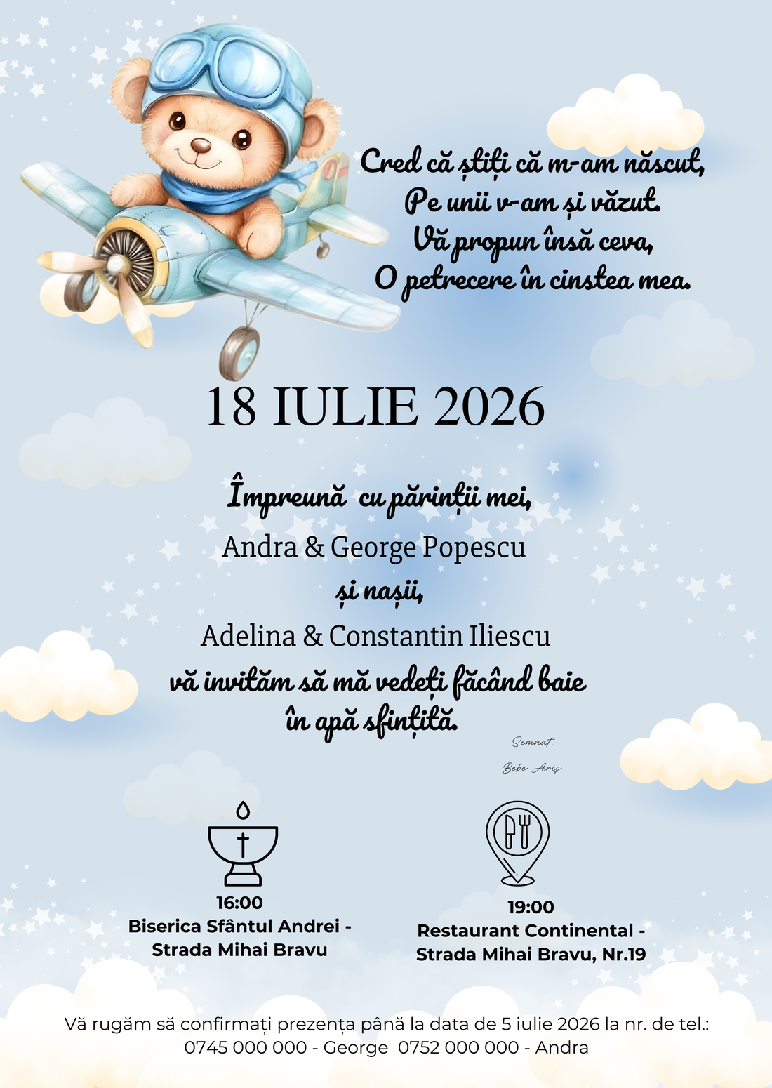 Invitație botez - jucării și echipamente pentru copii - daruri de botez - Artynos.ro