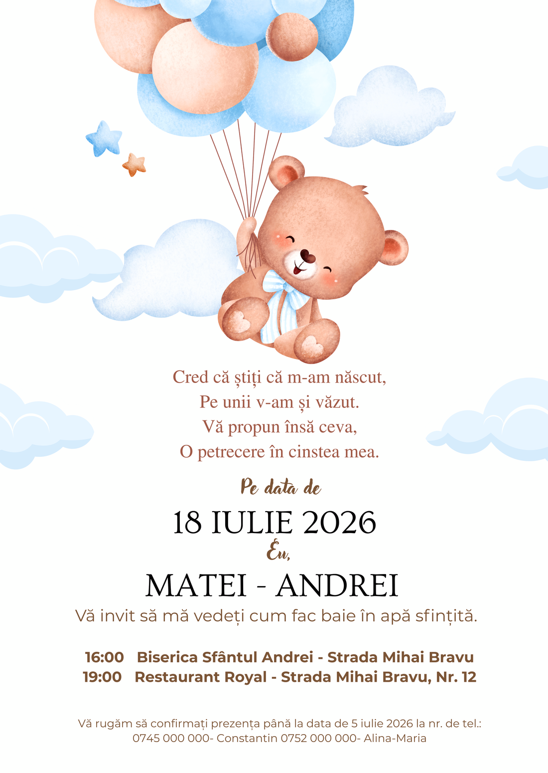 Invitație botez - jucării și echipamente pentru copii - daruri de botez - Artynos.ro