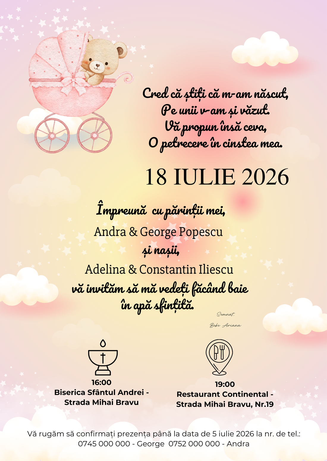 Invitație botez - jucării și echipamente pentru copii - daruri de botez - Artynos.ro